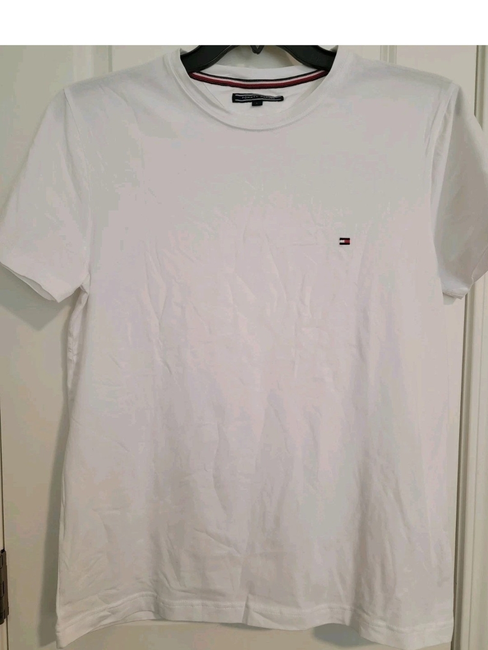 Tommy Hilfiger White Crew Neck SLIM FIT Tee with Embroidered Logo Size L NWOT